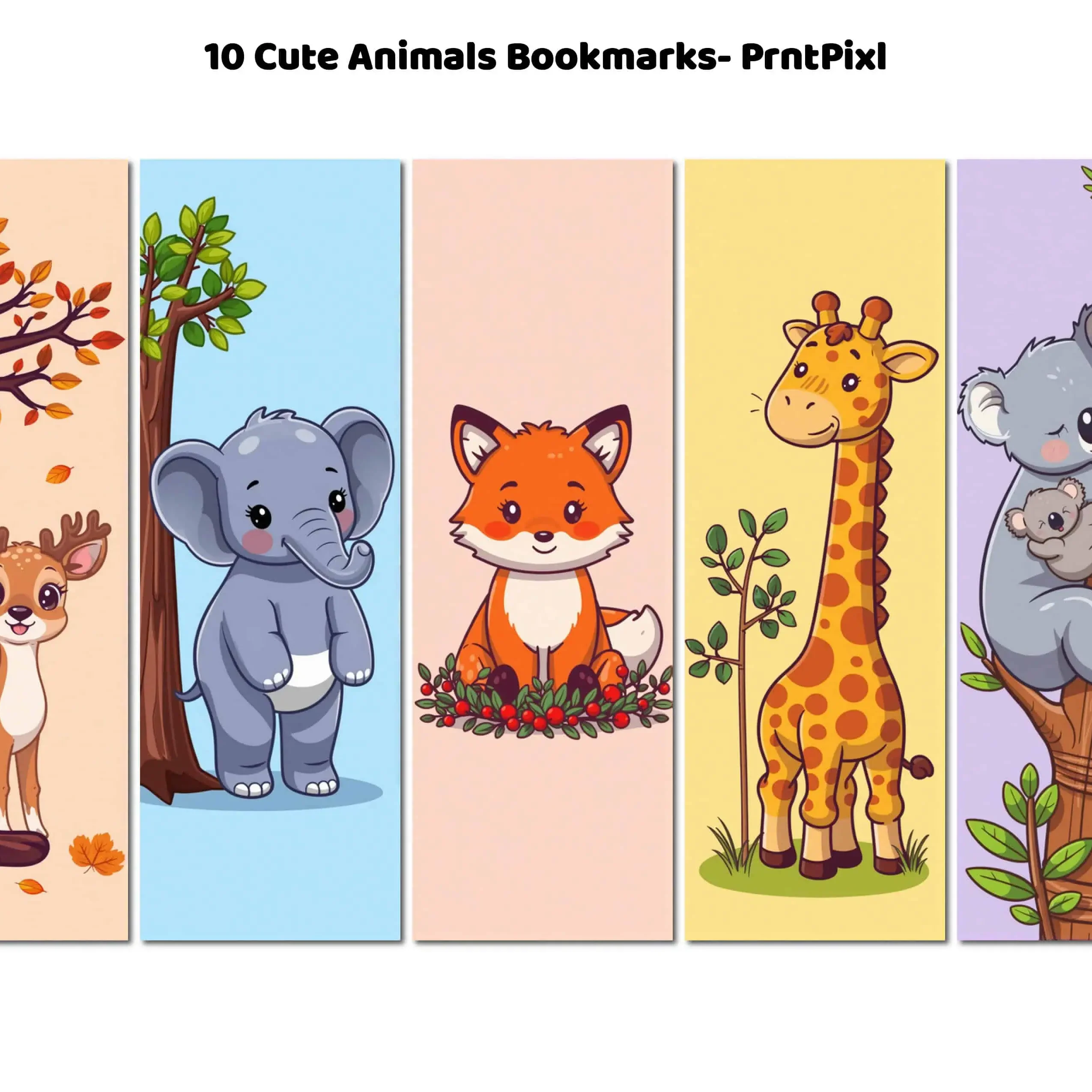 10 cute animals bookmarks