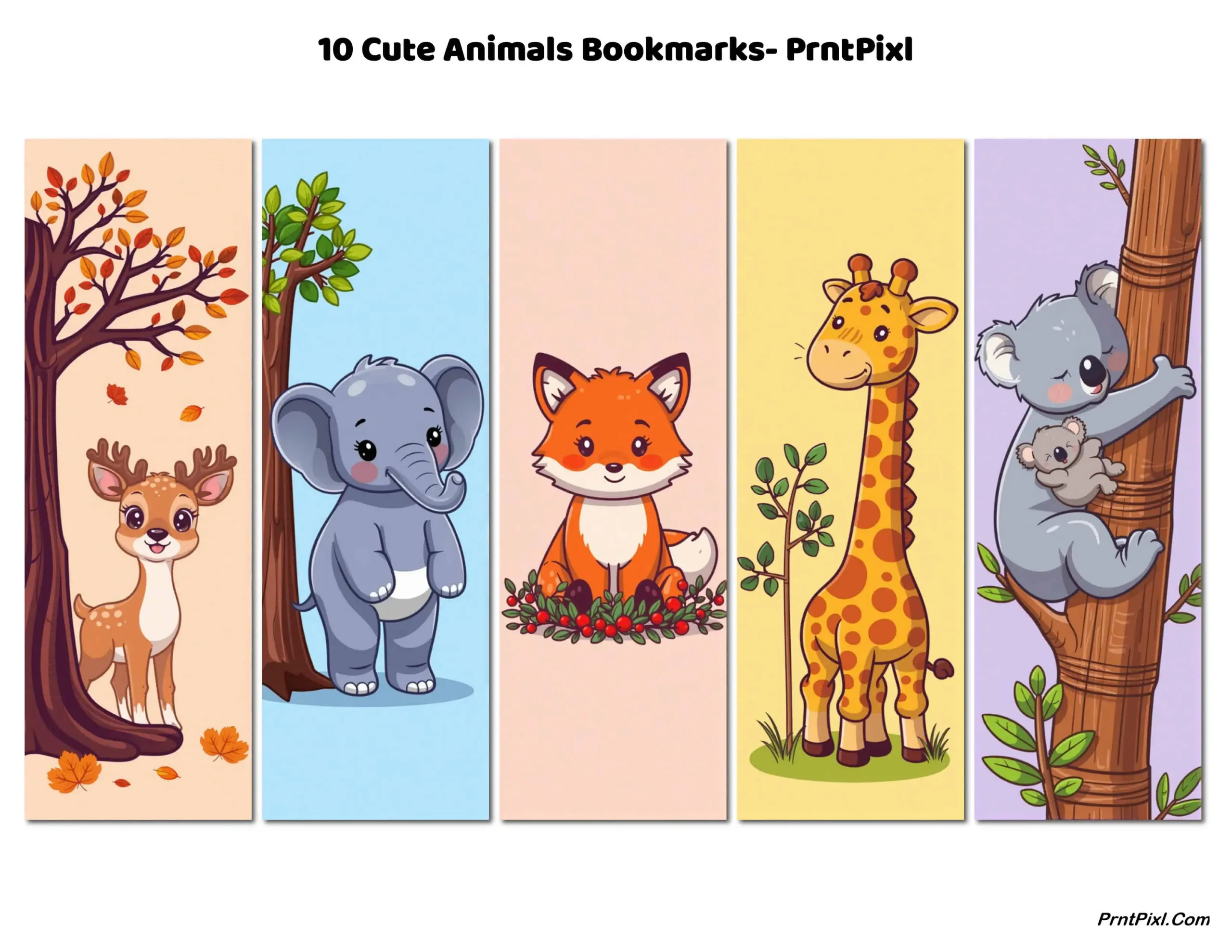 10 cute animals bookmarks