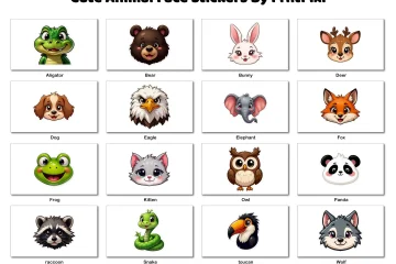 12 Cute Animal Face Stickers For Kids and Bookmarks
