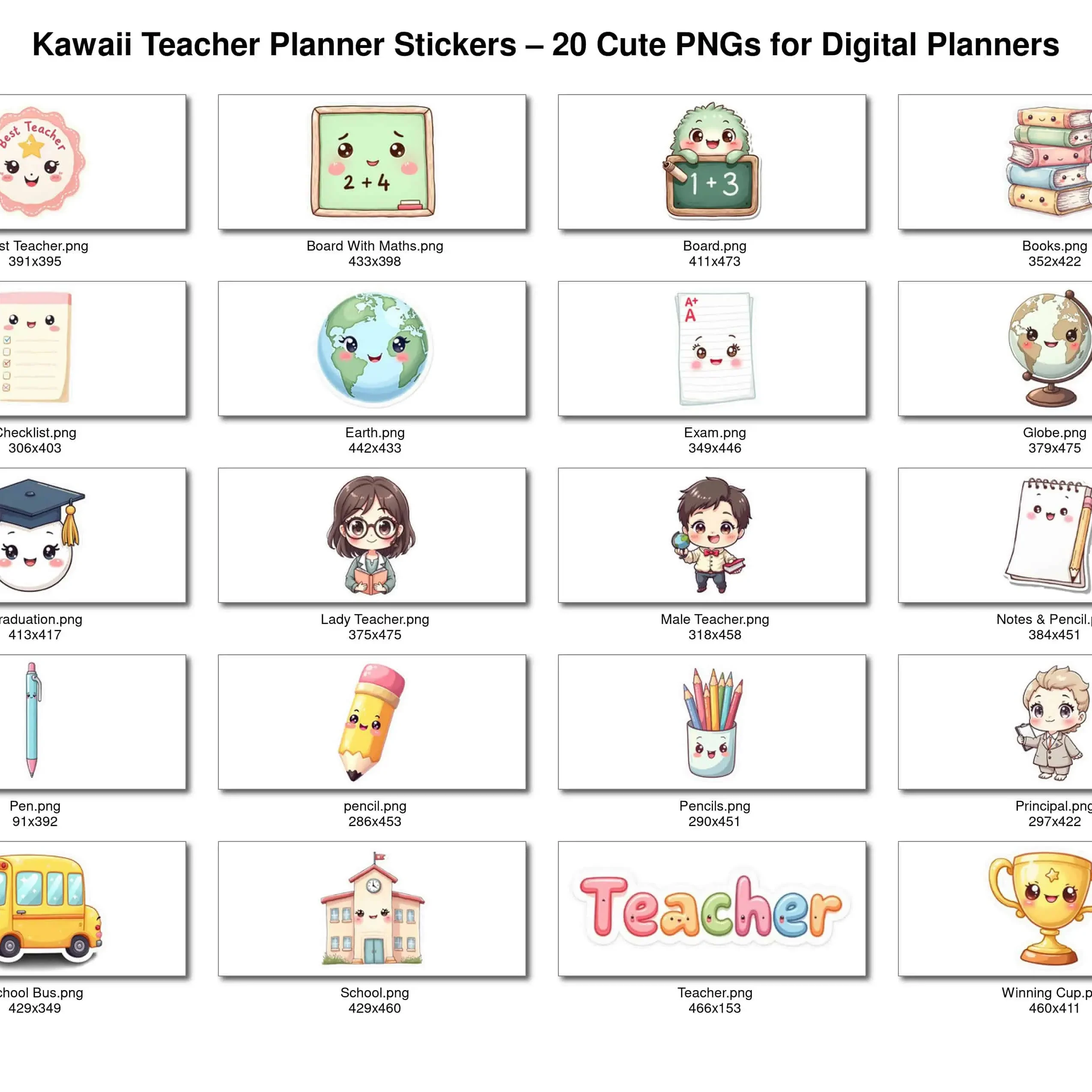 20 Kawaii Teacher Planner Stickers