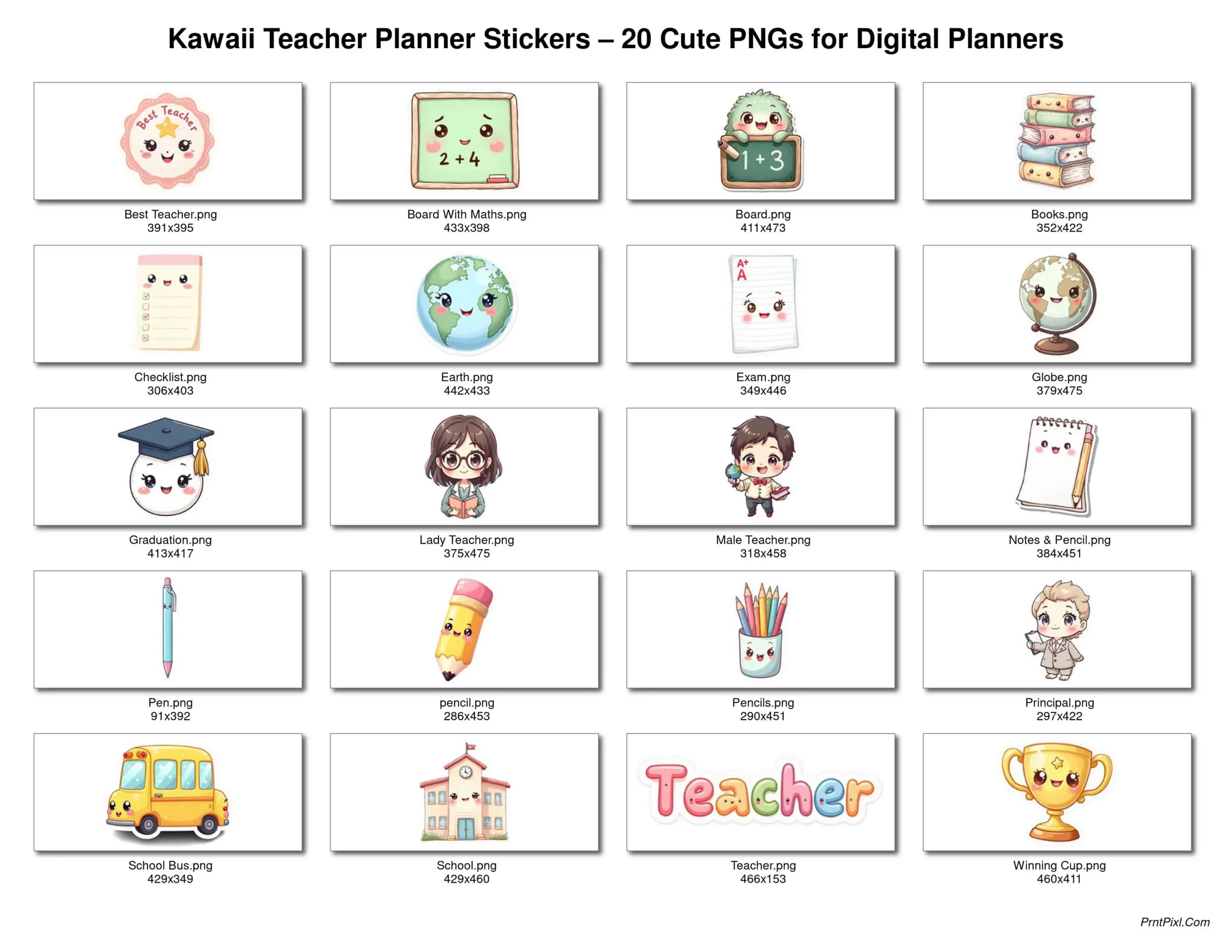 20 Kawaii Teacher Planner Stickers