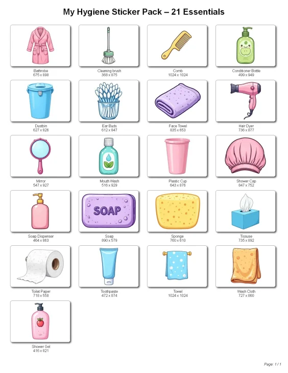 21 Hygiene Essentials Stickers for Kids