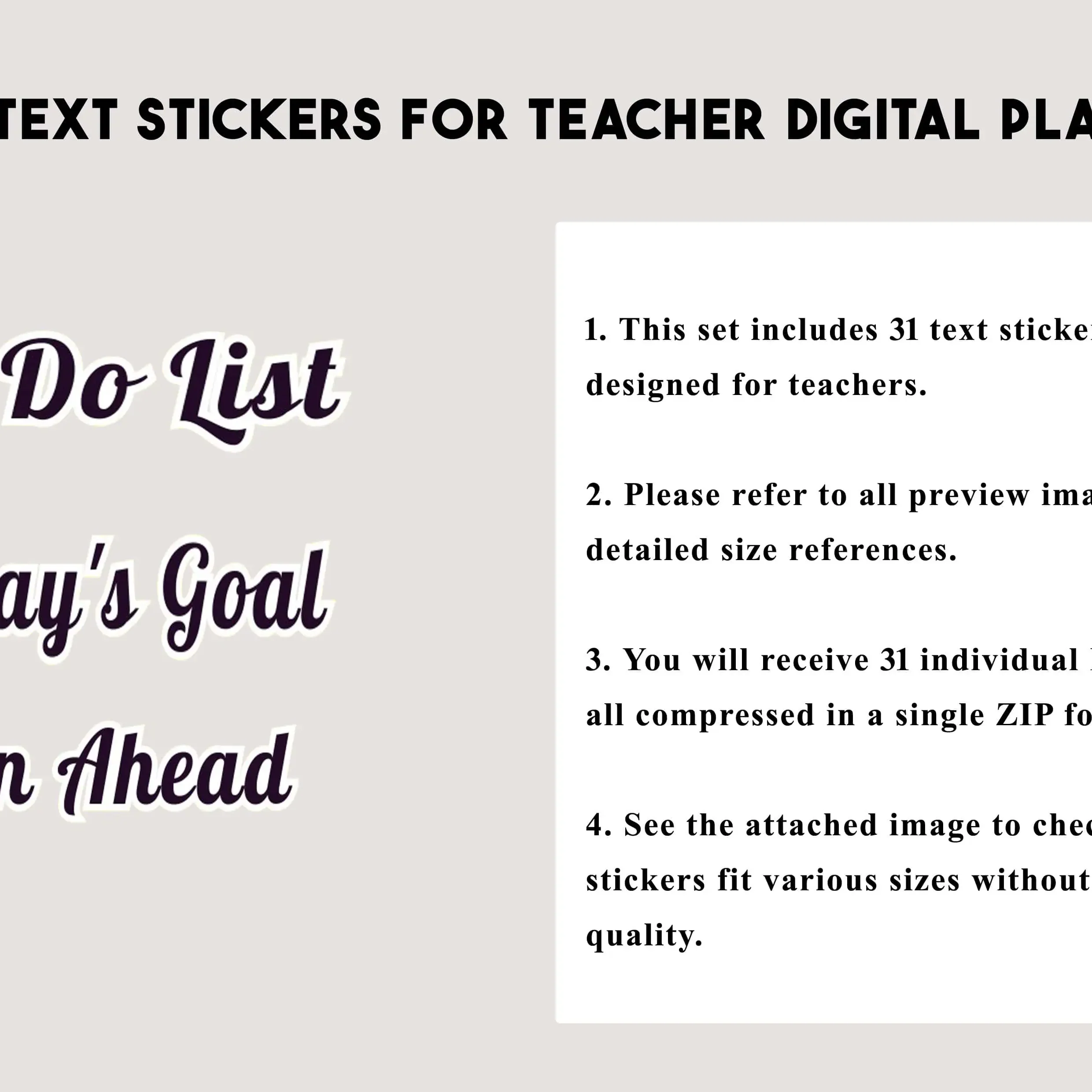 31 Text Stickers for Teacher Digital Planners