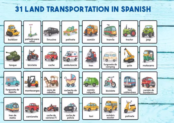 31 land transportation flaschards in spanish