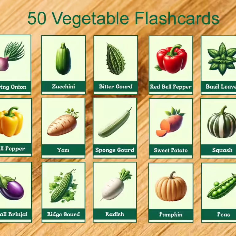 50 Vegetable Flashcards Printable