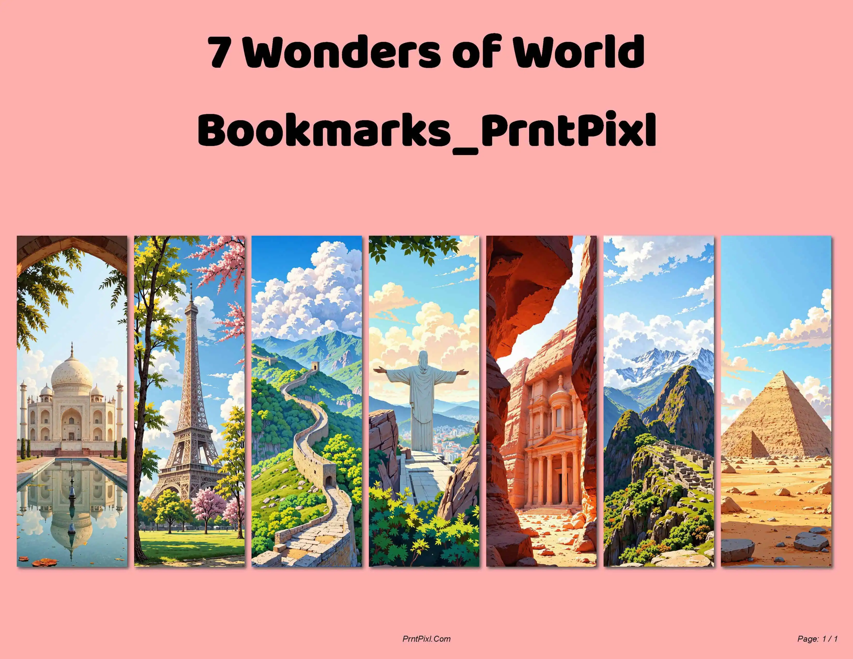 7 Wonders of the World Bookmarks