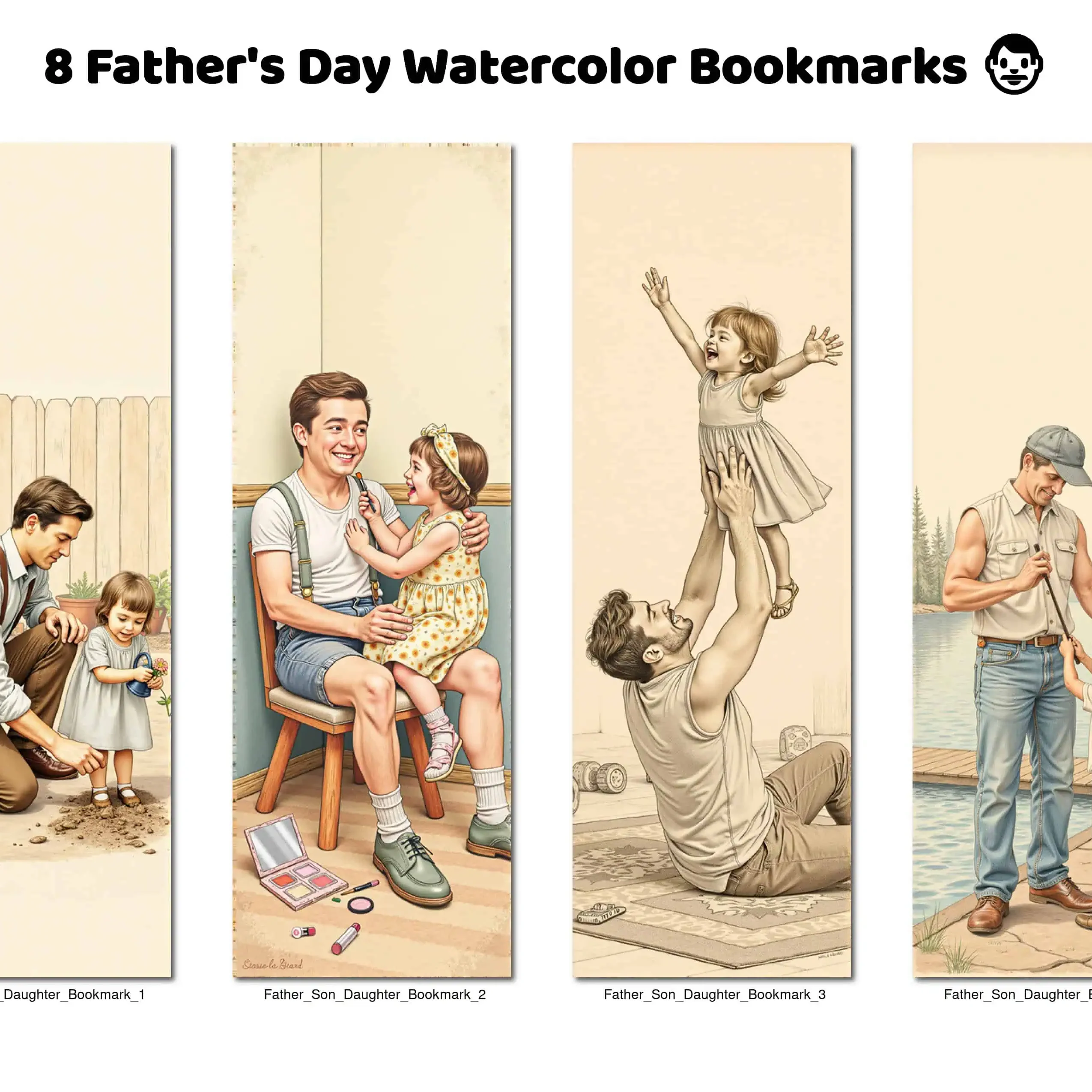 8 Father's Day Watercolor Bookmarks