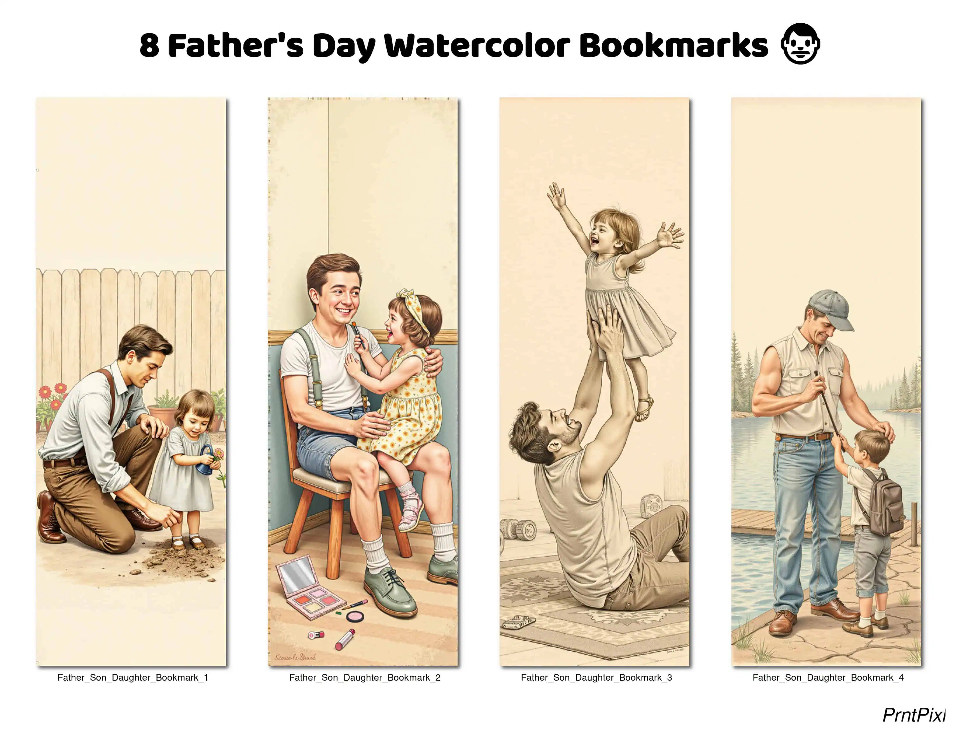 8 Father's Day Watercolor Bookmarks