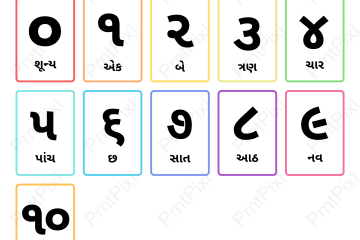 A4 Gujarati Number Cards 0 to 10 Preschool Learning Printable