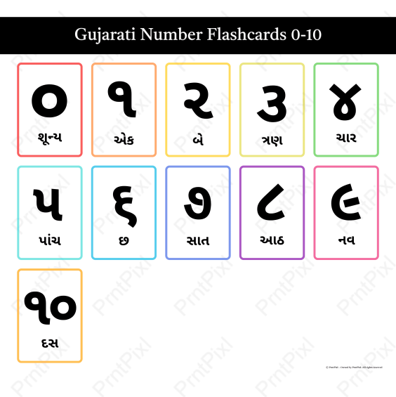 A4 Gujarati Number Cards 0 to 10 Preschool Learning Printable A4 Gujarati Number Cards 0 to 10 Preschool Learning Printable