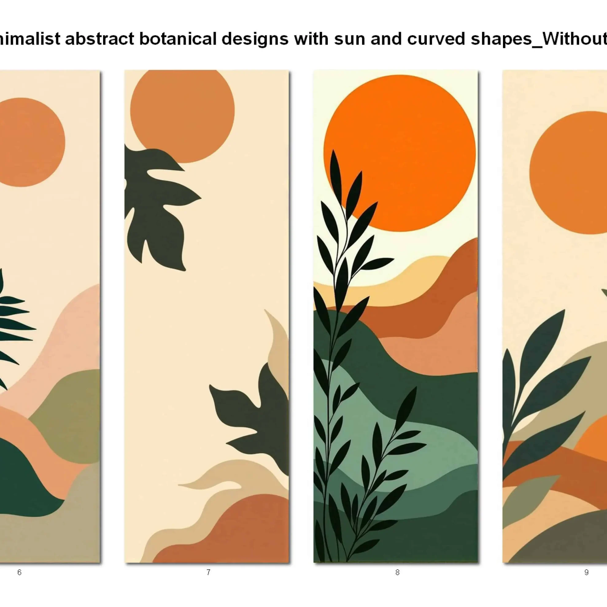 Abstract Botanical Bookmarks with Sun & Leaves