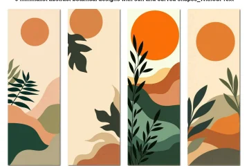 Abstract Botanical Bookmarks with Sun & Leaves