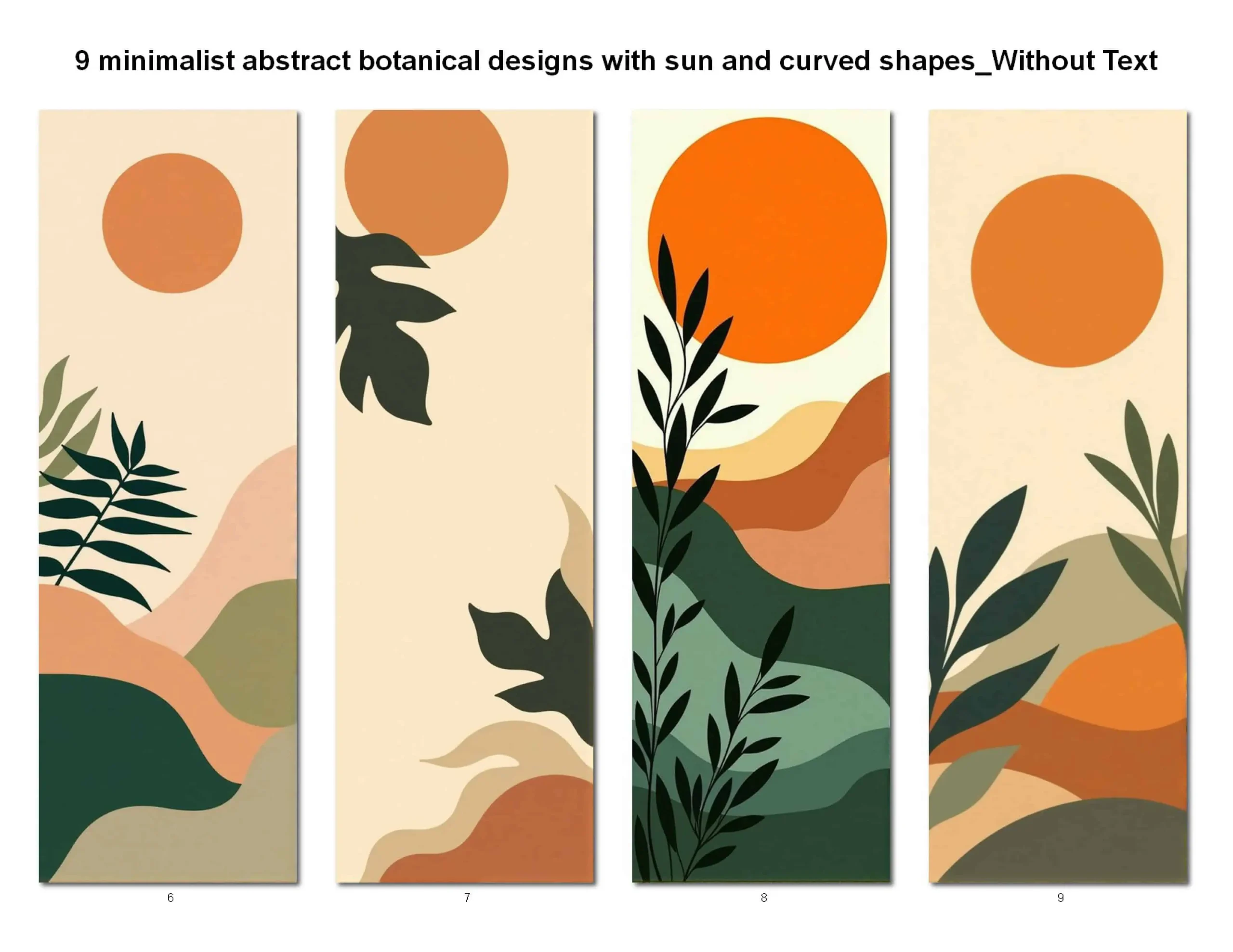 Abstract Botanical Bookmarks with Sun & Leaves