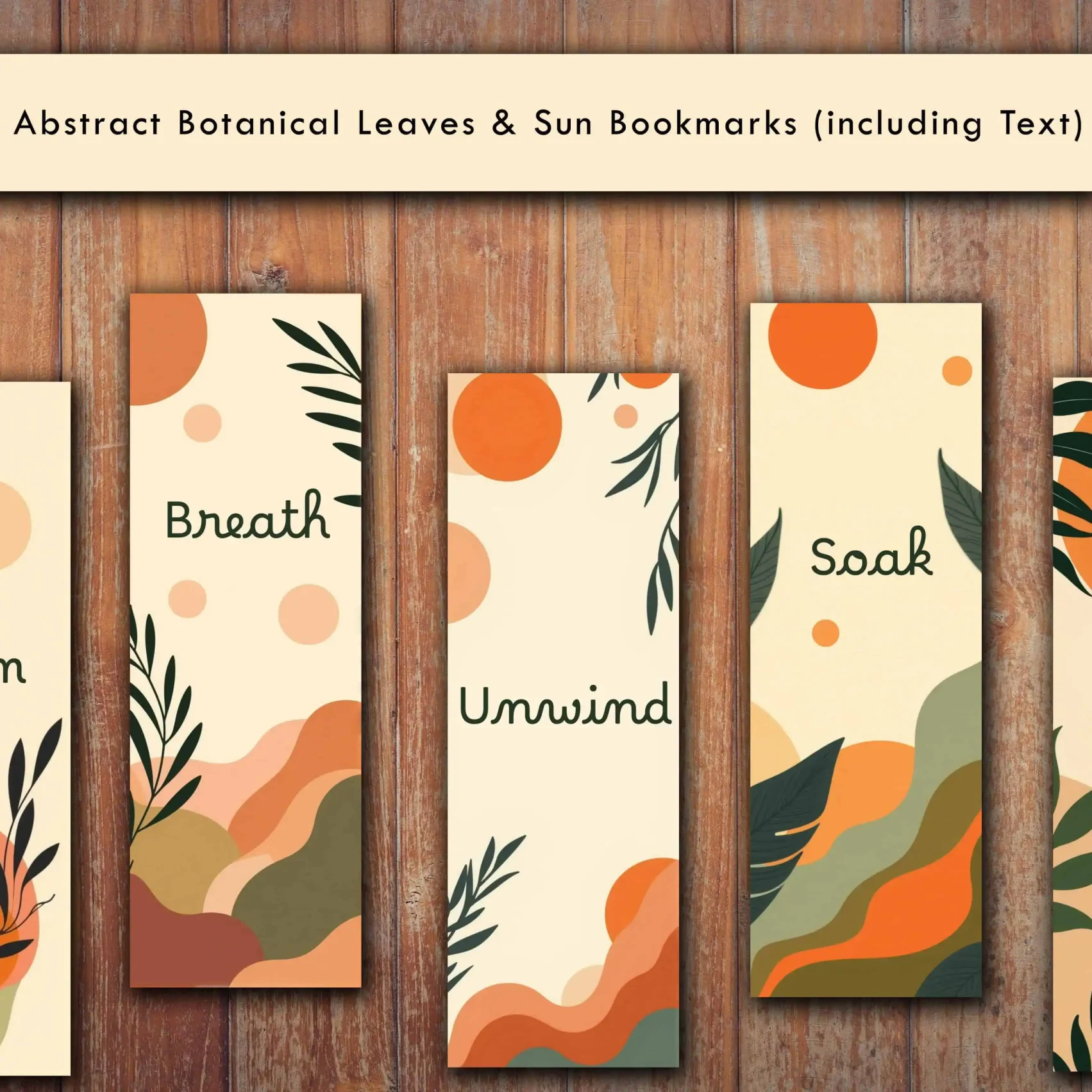 Abstract Leaf and Sun Bookmark Design in Earth Tones