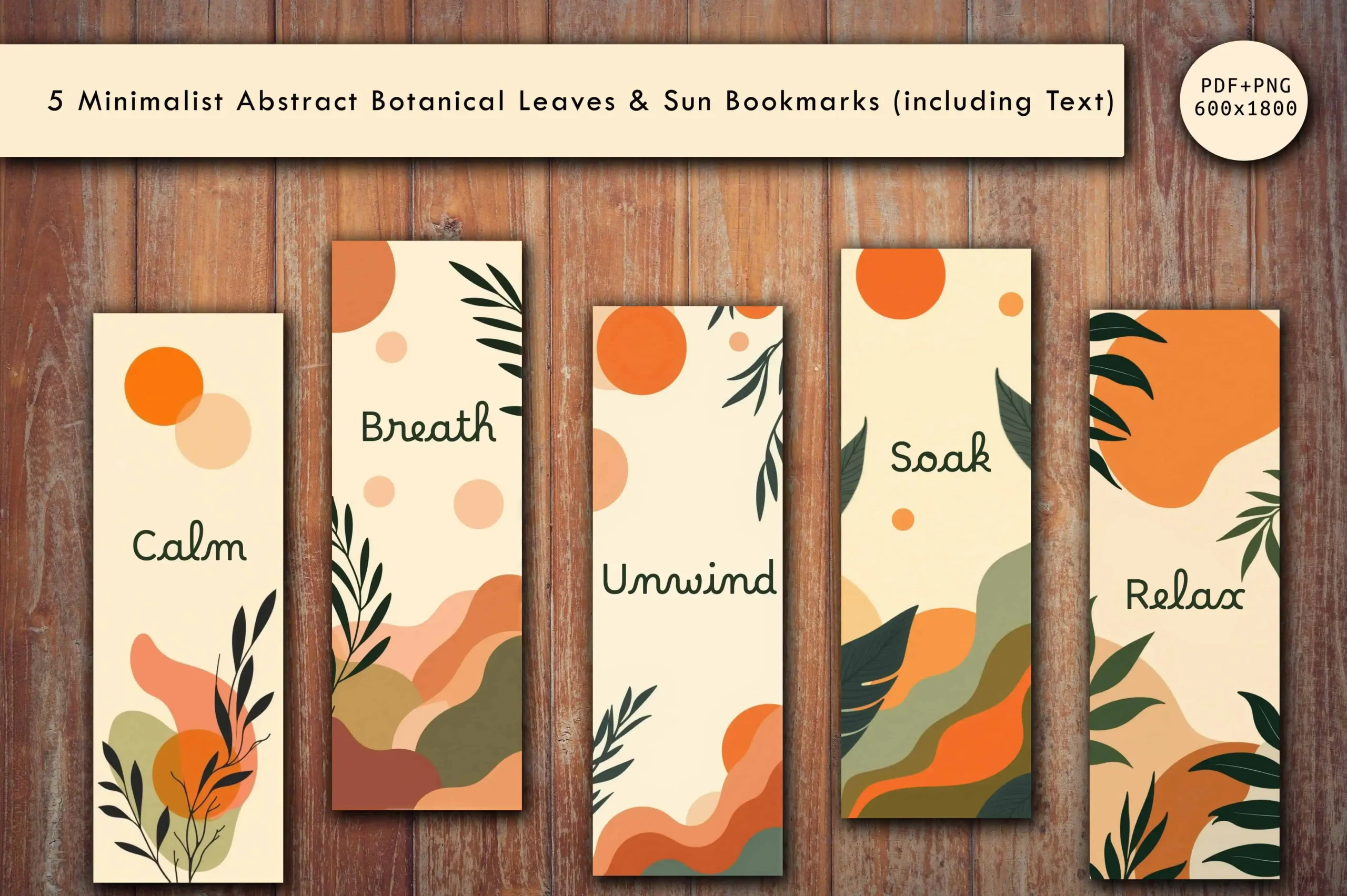 Abstract Leaf and Sun Bookmark Design in Earth Tones