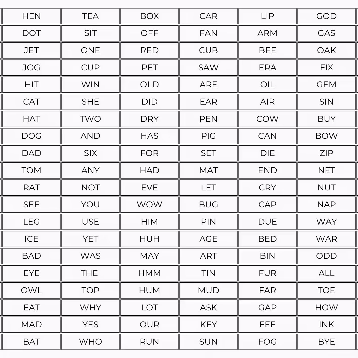 All Sight Words Three Letters Names Flashcards