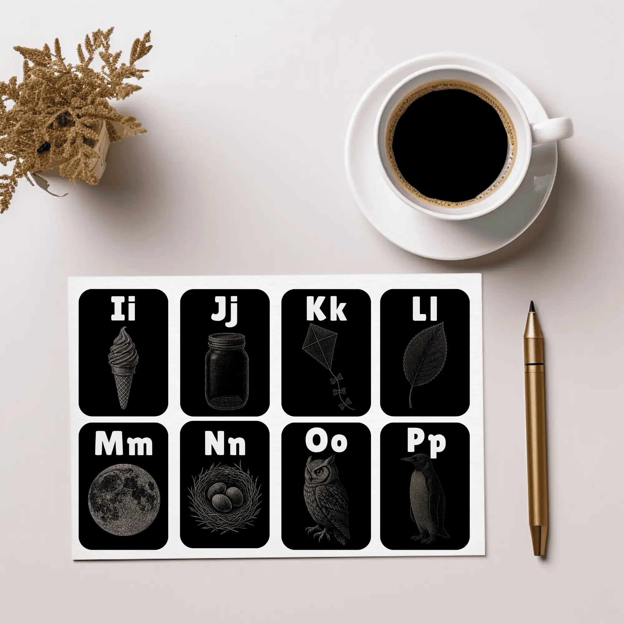 Alphabet Detailed Illustration Learning Cards for Kids