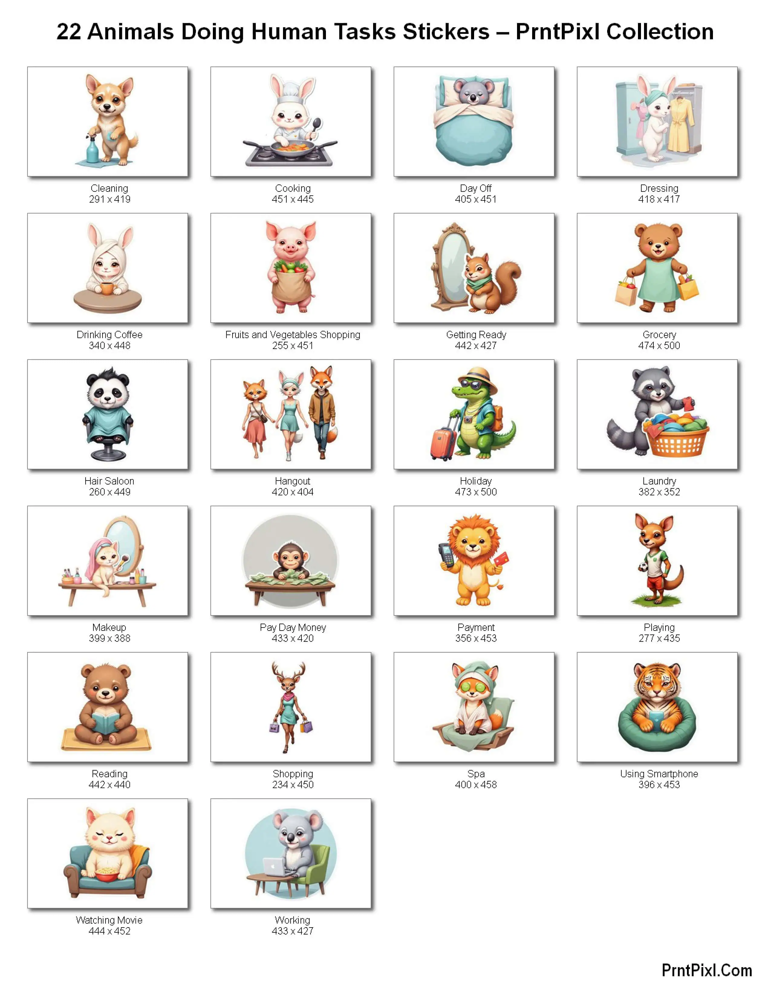 Animals Doing Daily Human Tasks Stickers