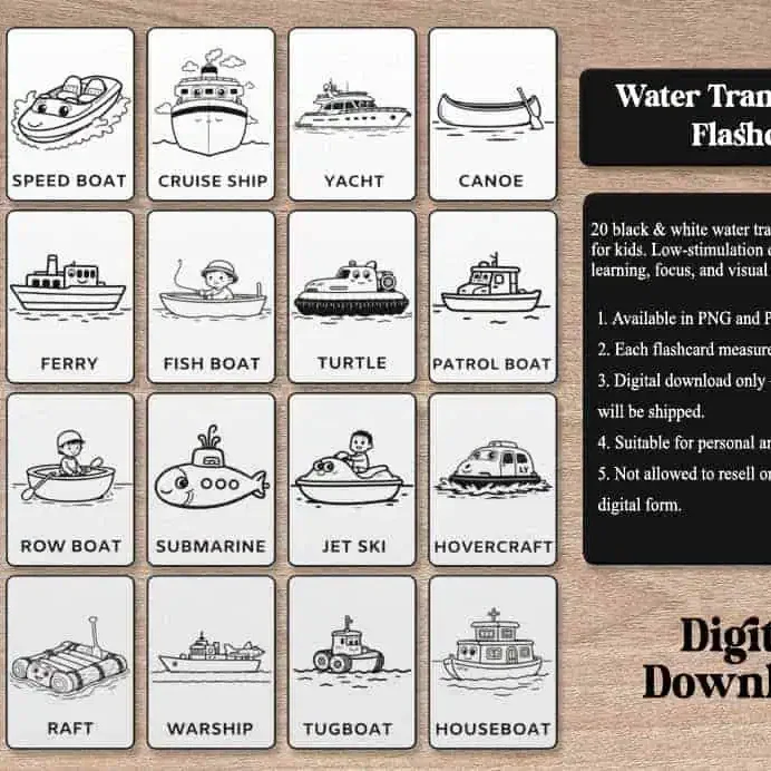 Autism & Toddler Learning Water Transportation Cards