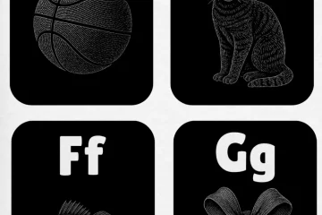 Black Illustation on Black Backgroun Upper and Lowercase Alphabet Flashcards