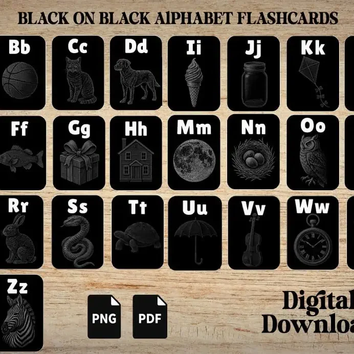 Black On Black Alphabet Flashcards
