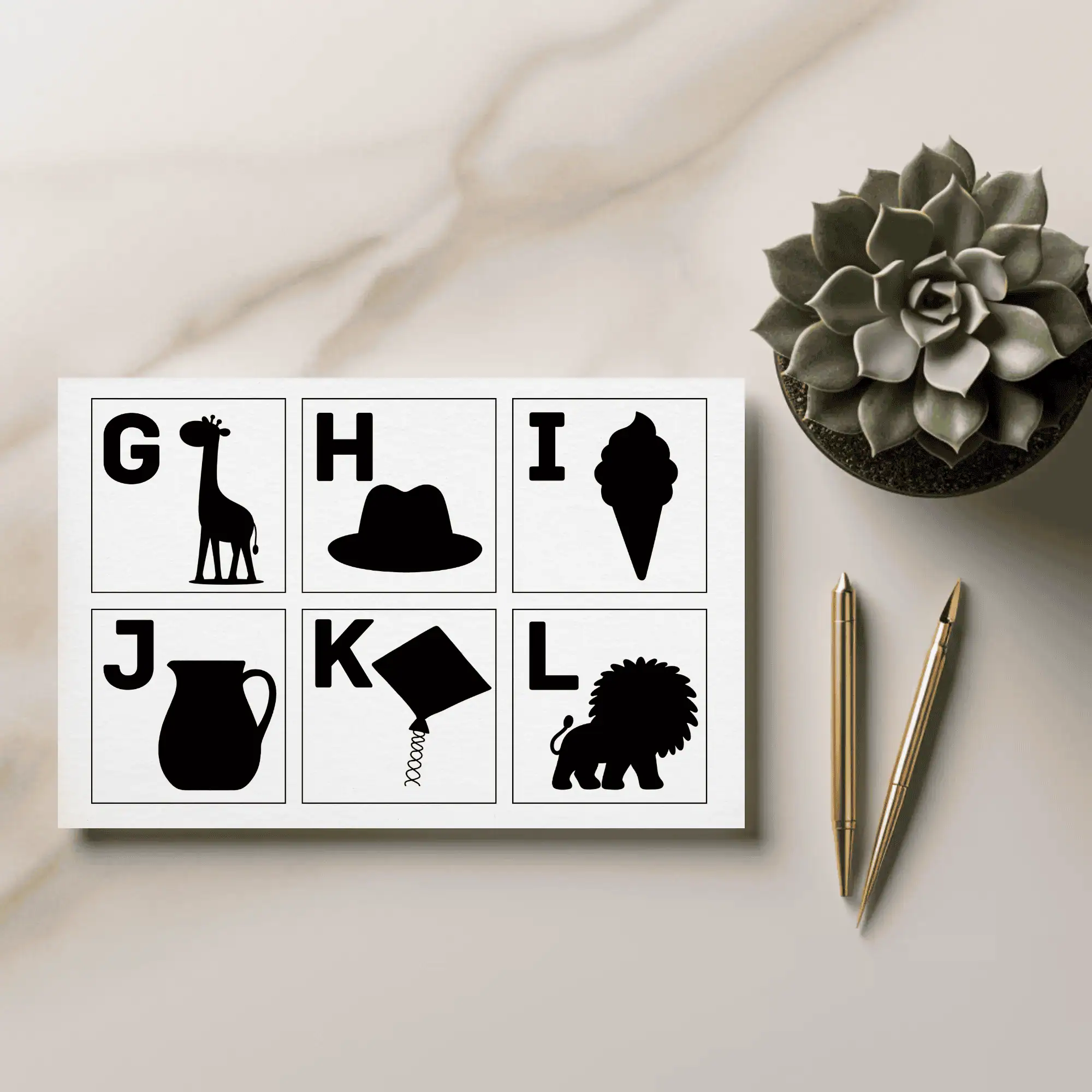 Black Silhouette Alphabet Flashcards A to Z