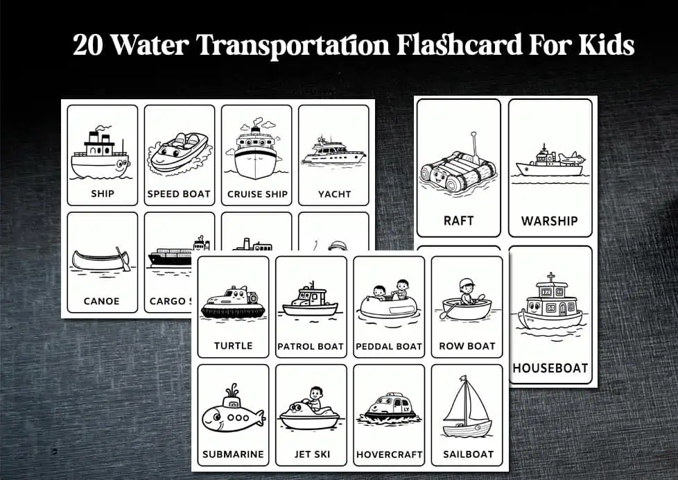 Black & White Water Transportation Flashcards