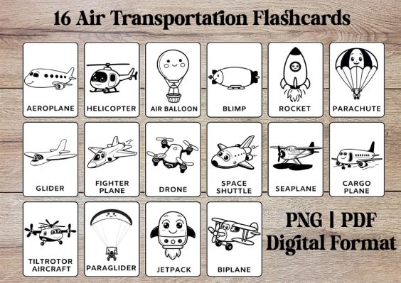 Black and White Air Transportation Flashcards