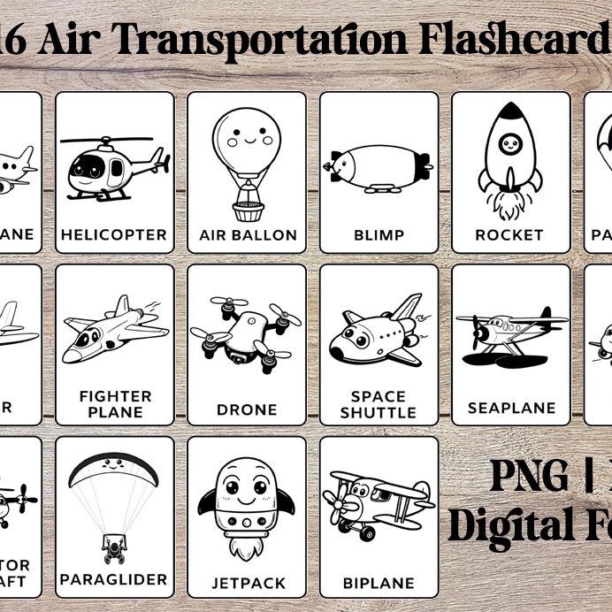 Black and White Air Transportation Flashcards
