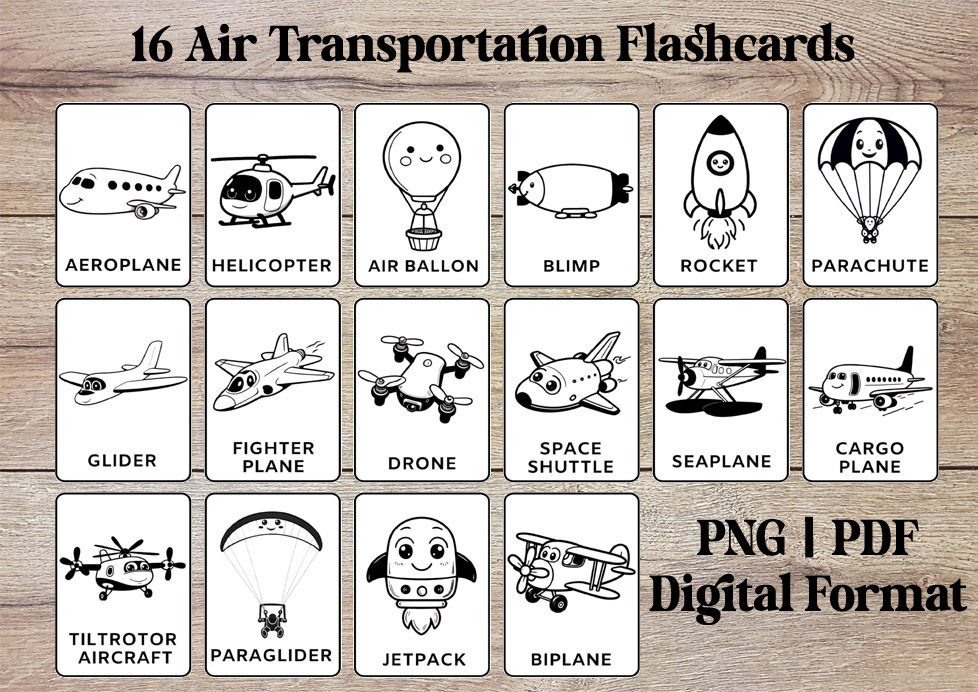 Black and White Air Transportation Flashcards