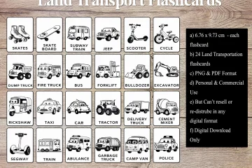 Black and White Land Transportation Flashcards for Babies