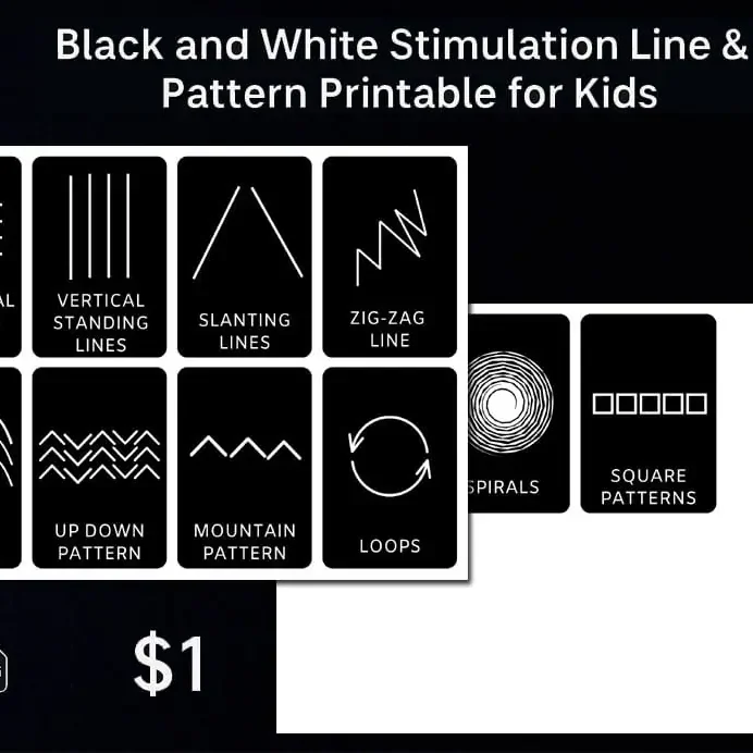 Black and White Lines and Patterns Flashcards For Kids