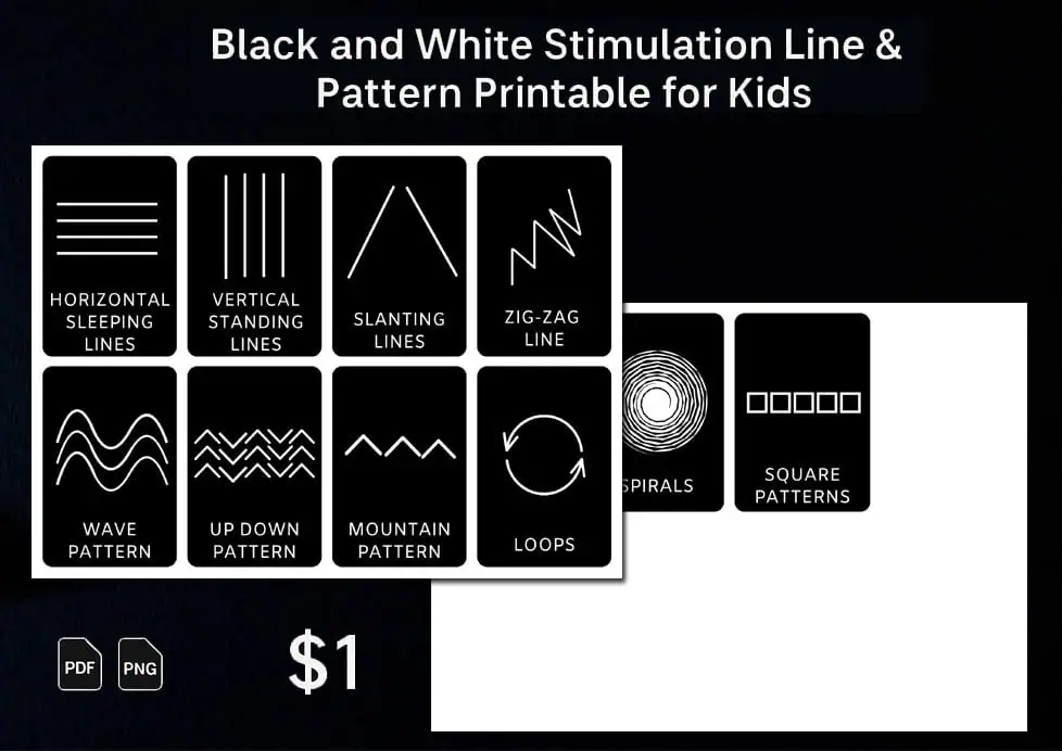 Black and White Lines and Patterns Flashcards For Kids