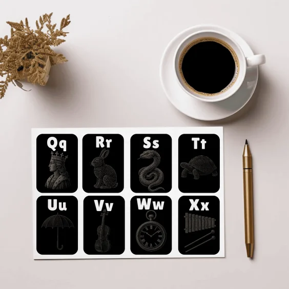 Black on Black Realistic Alphabet Flashcards