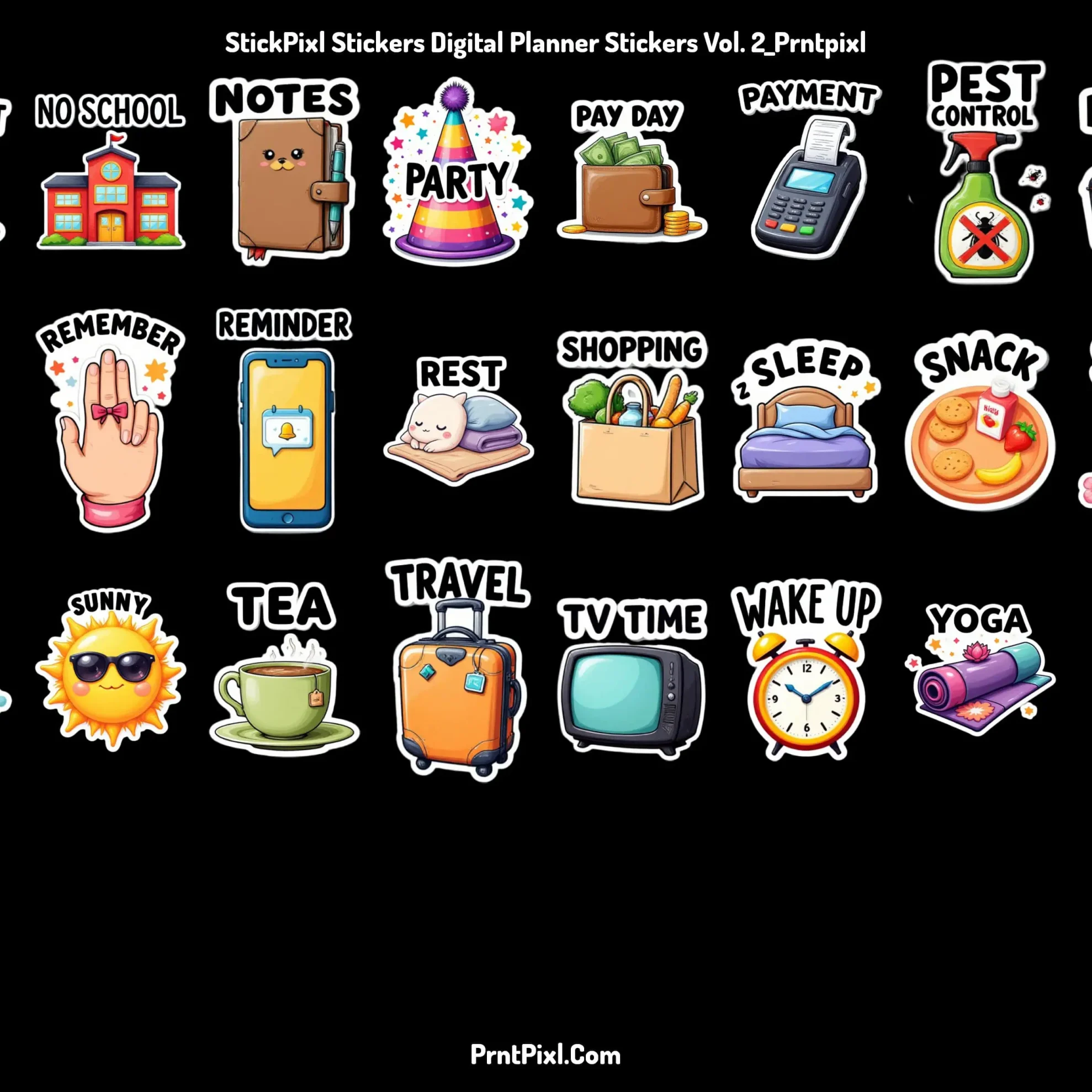 Bold Black Text Stickers for Digital Planners