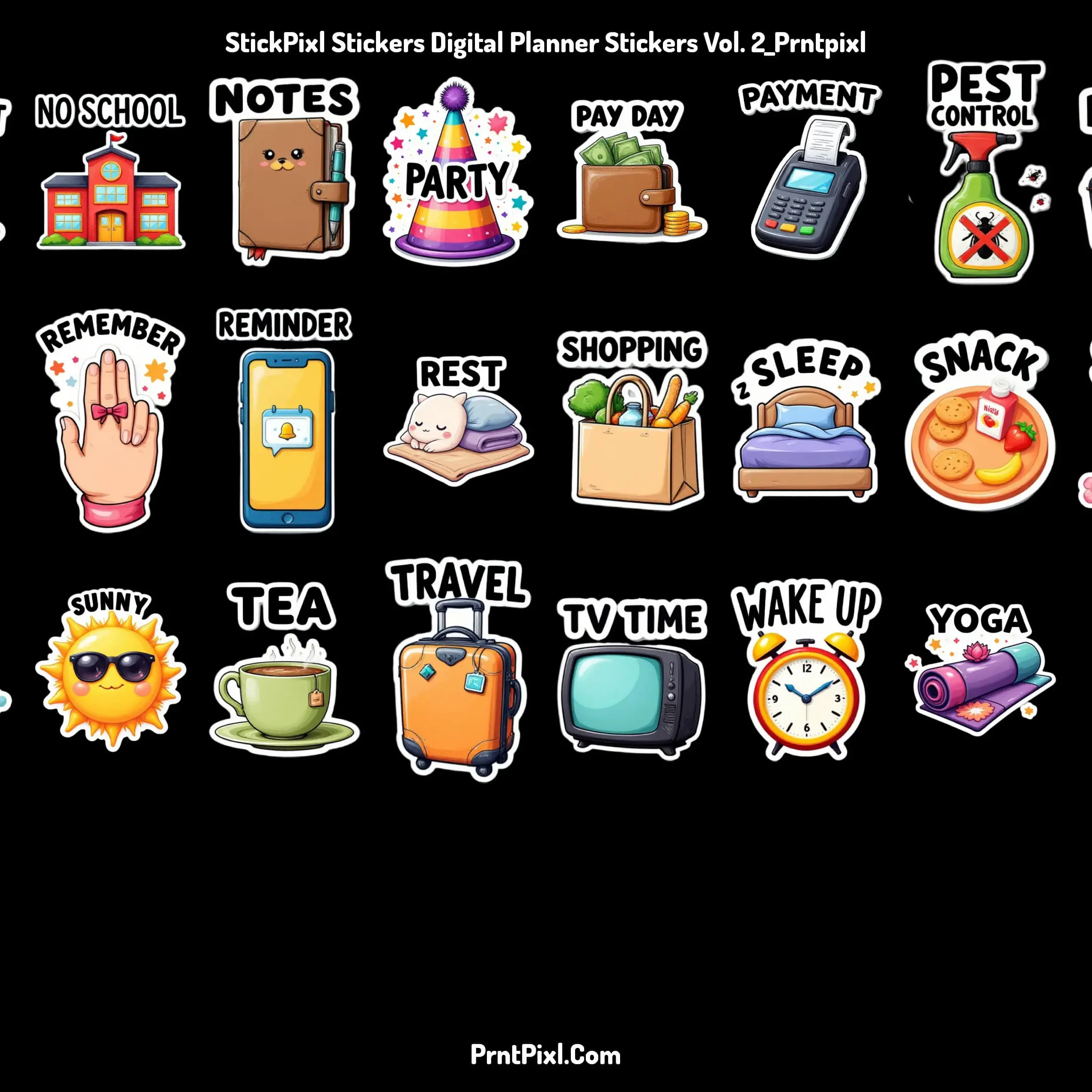 Bold Black Text Stickers for Digital Planners