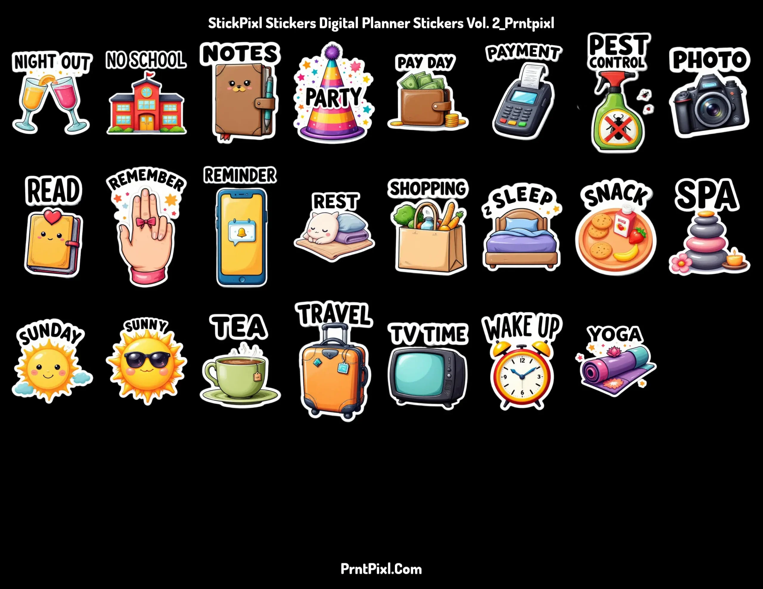 Bold Black Text Stickers for Digital Planners