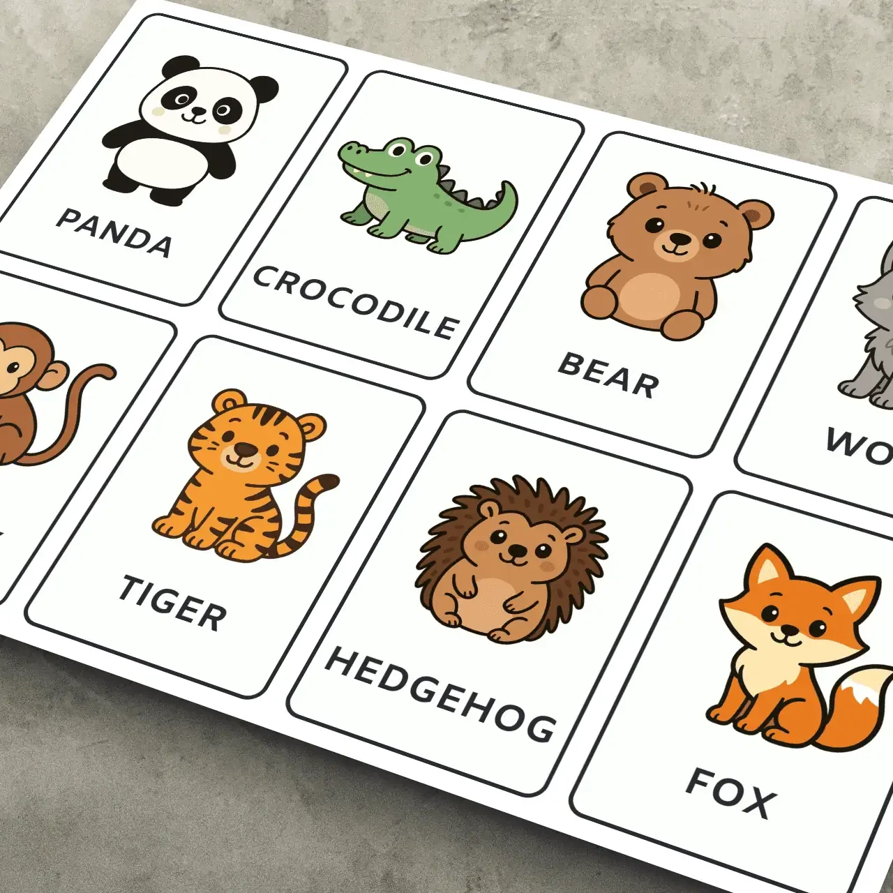 Cartoon Animal Flashcards