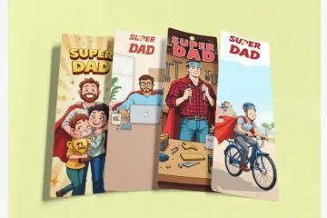 Cartoon Superhero Dad Digital Bookmark Freebie