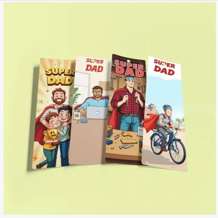 Cartoon Superhero Dad Digital Bookmark Freebie