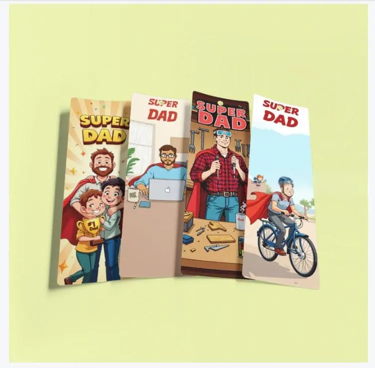 Cartoon Superhero Dad Digital Bookmark Freebie