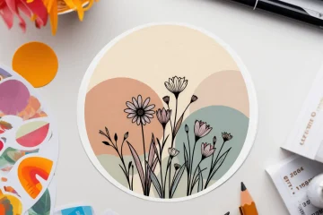 Continuous Line Botanical Flower Sticker