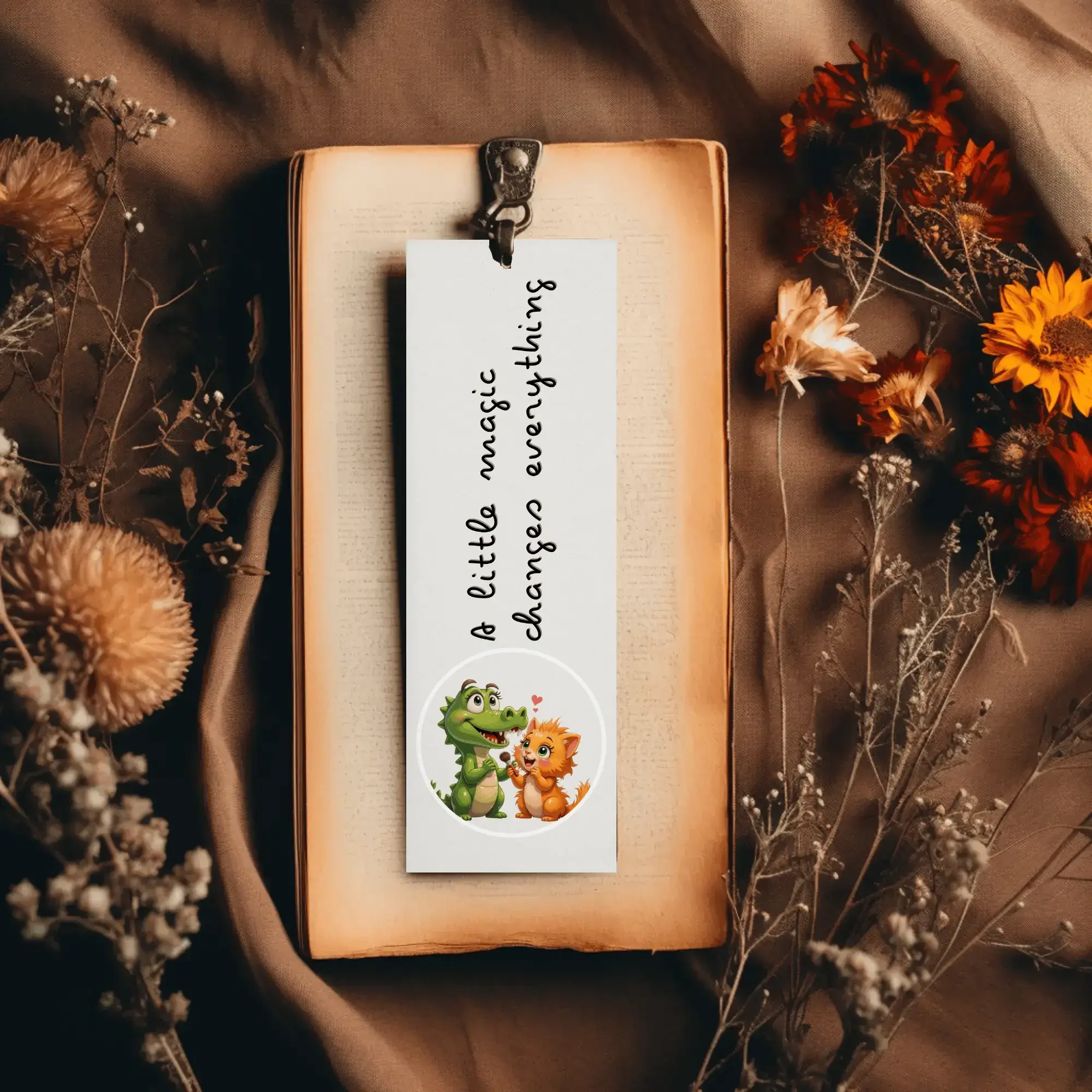 Crocodile and Kitten Bookmark Design