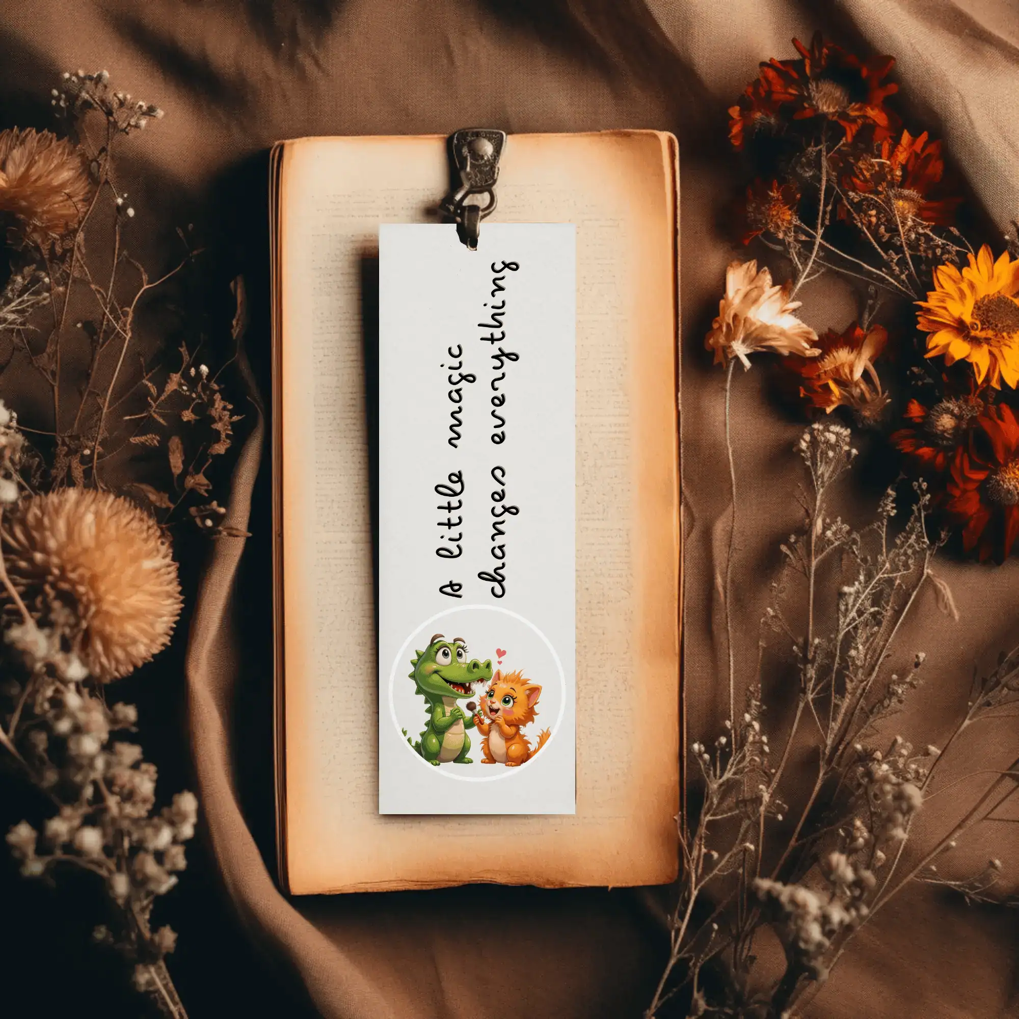 Crocodile and Kitten Bookmark Design