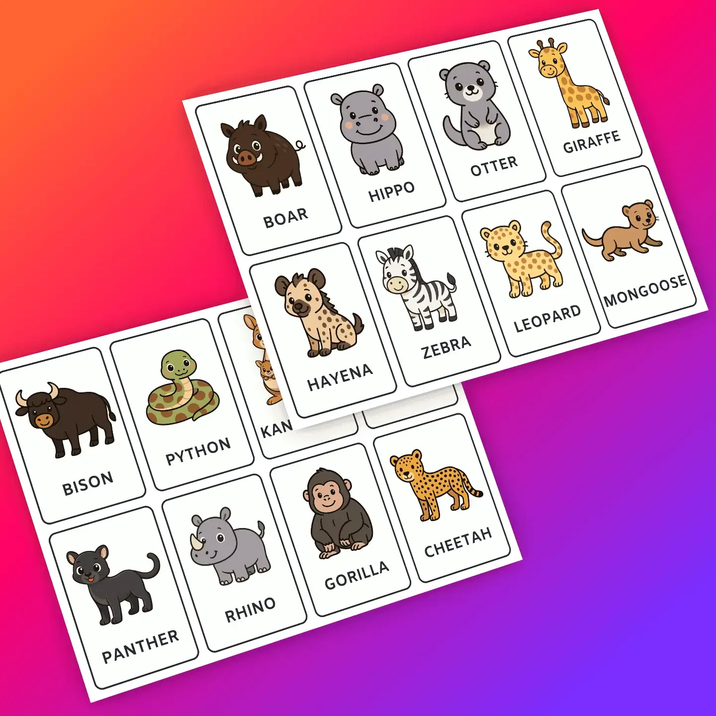 Cute Animal Flashcards in English