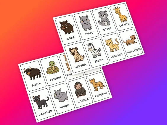 Cute Animal Flashcards in English