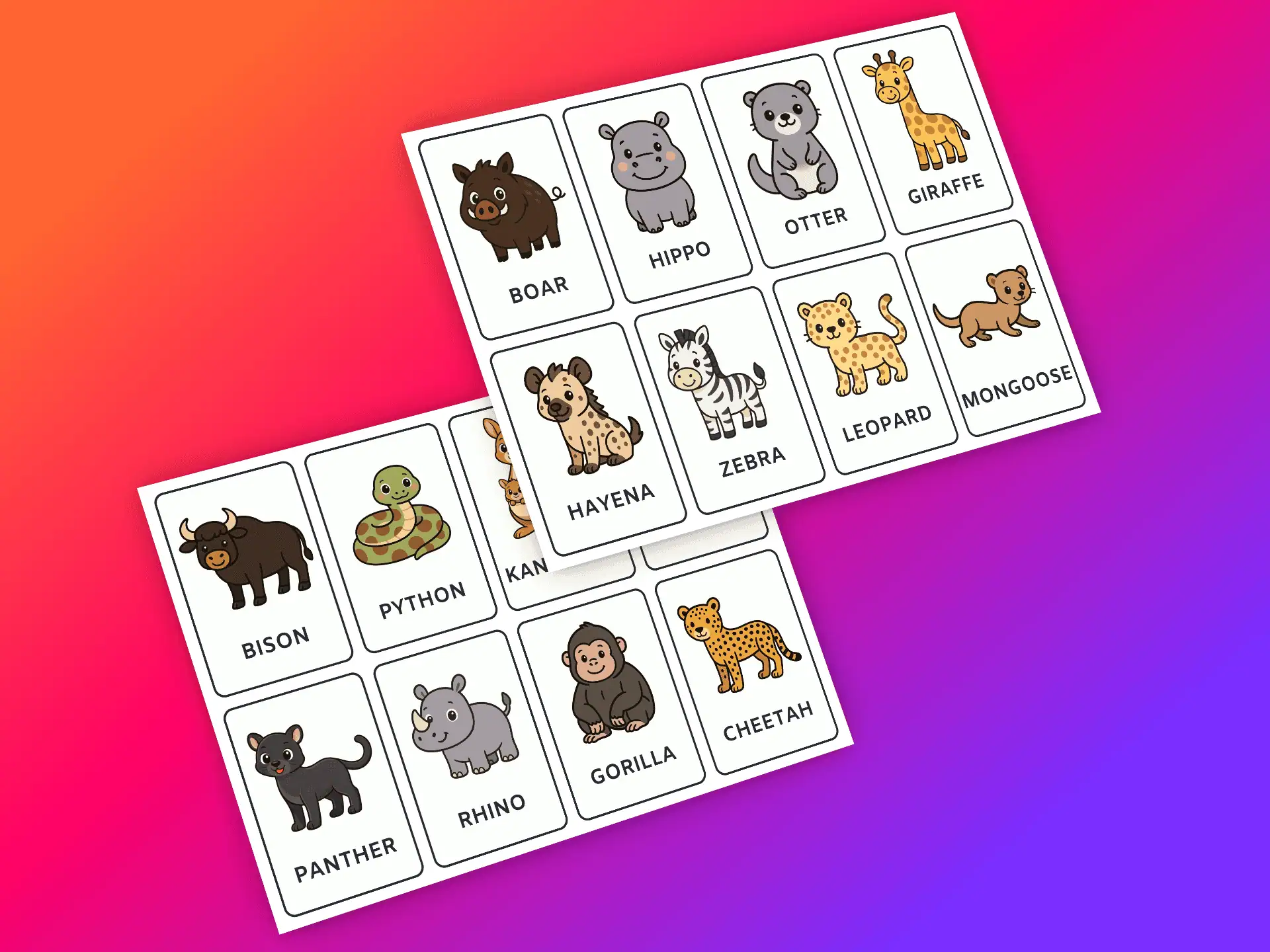 Cute Animal Flashcards in English