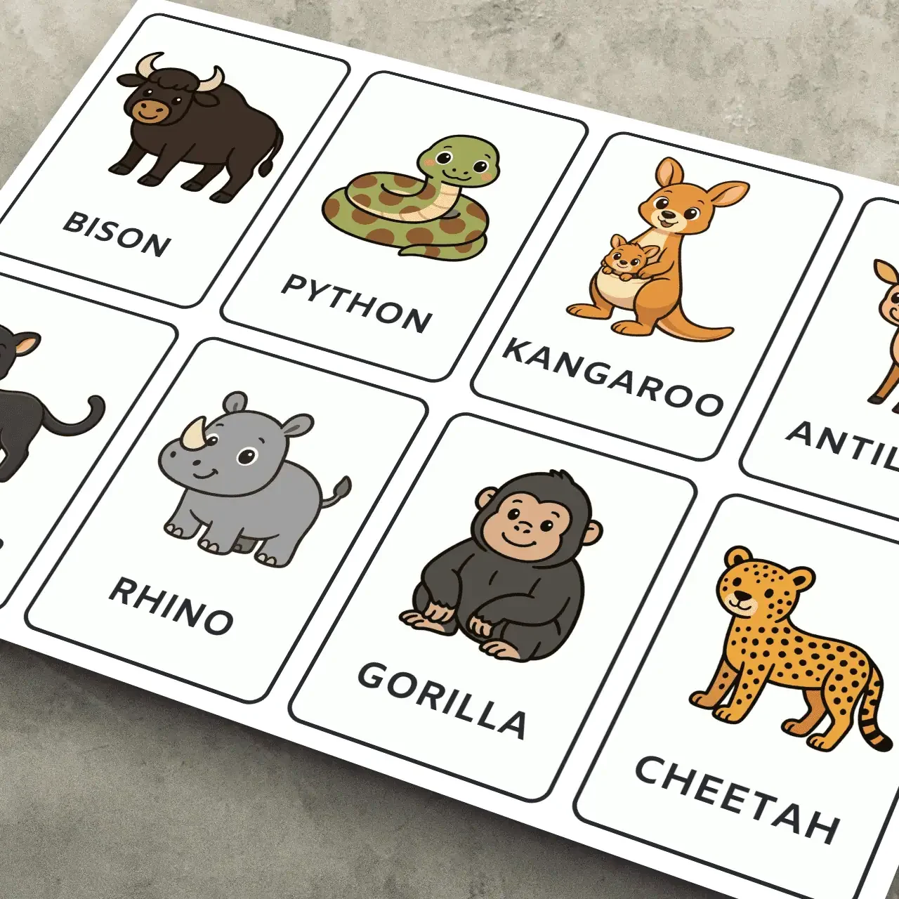 Cute Cartoon Animal Flashcard