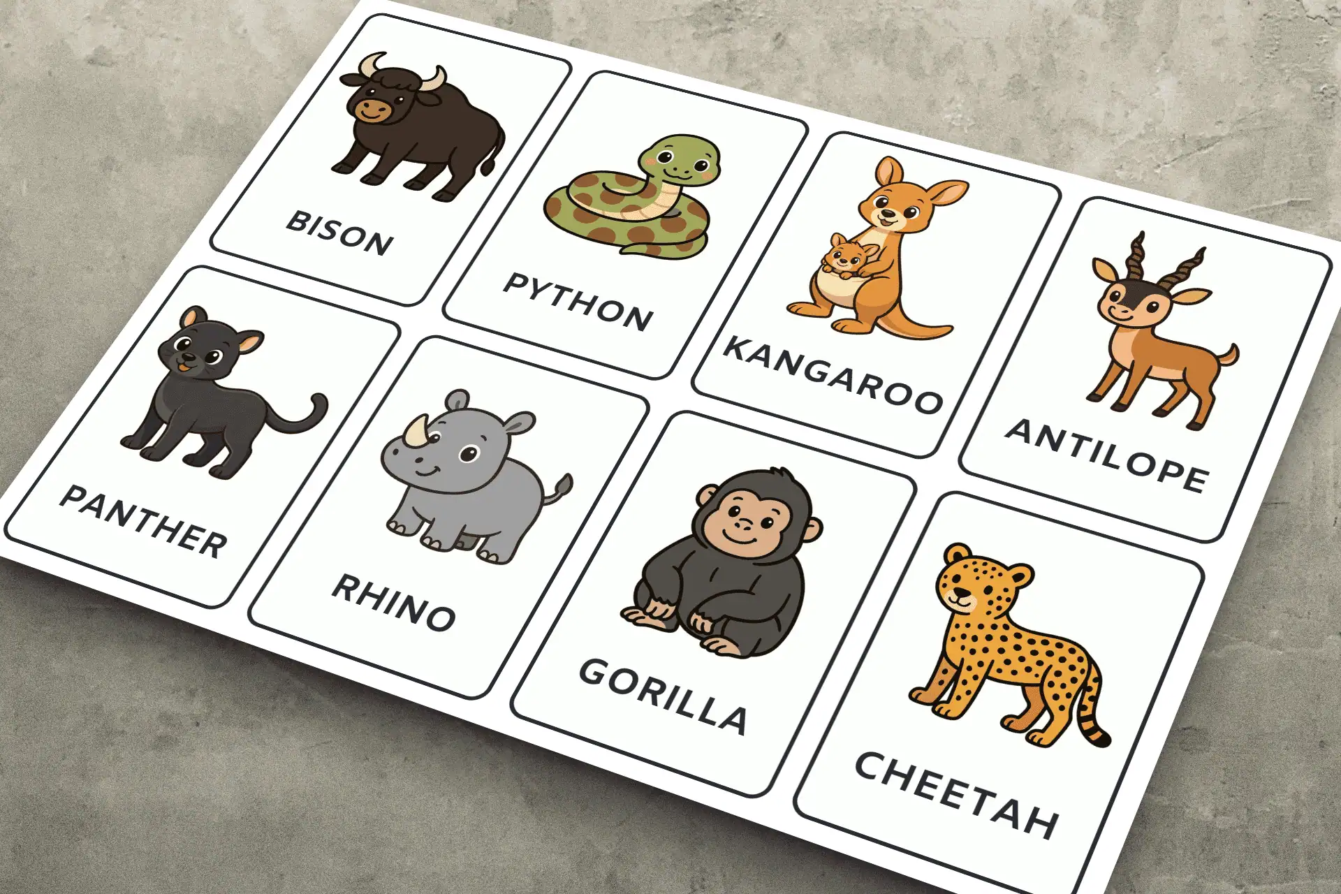 Cute Cartoon Animal Flashcard