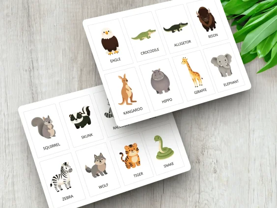 Cute Cartoon Animal Flashcards For Toddlers